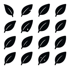 Silhouette leaf icon set featuring single, double, triple, autumn, and tropical leaf symbols
