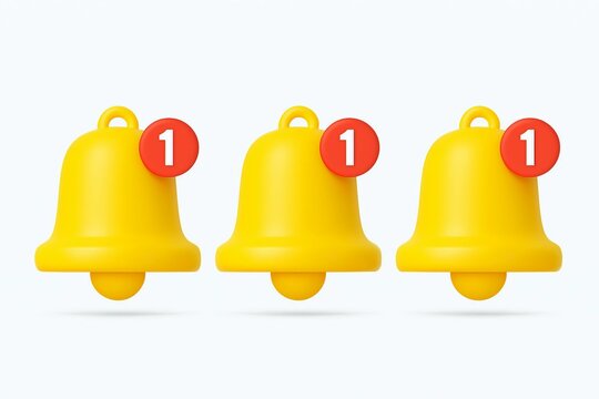 Three yellow notification bells with red circles showing the number one - Powered by Adobe
