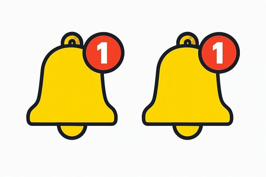 Two yellow notification bells with red circles showing the number one - Powered by Adobe
