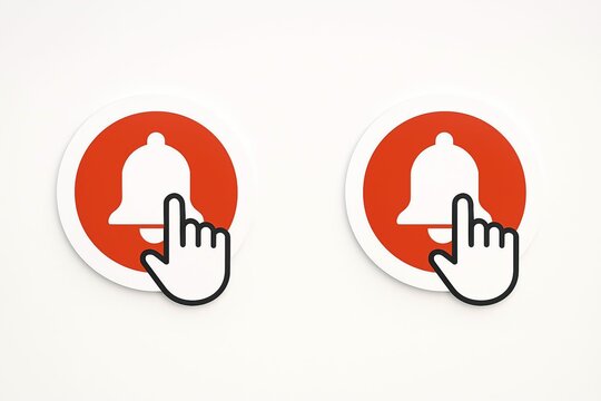 Two notification bell icons with a finger cursor clicking on them