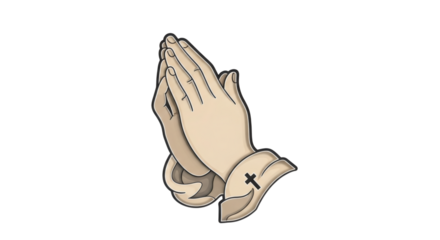 Illustration of praying hands with a cross on the left wristband