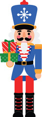 Blue Festive Solder Nutcracker Toy with Gift, Christmas Toy Character for Celebrate, Greeting Toy Figurine illustration