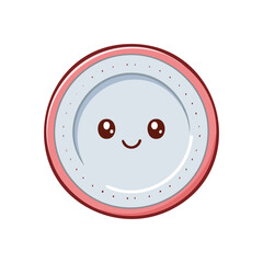 A charming cartoon plate, smiling with adorable eyes and a cute expression. It features a cheerful design and a playful vibe.