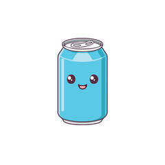 A cute soda can with a smiling face, perfect for a fun and refreshing design. The can has a vibrant blue color and is depicted in a simple, cartoon style
