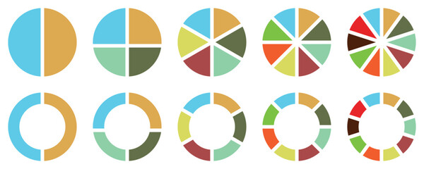 Obraz premium Colorful Pie Chart and Circle Diagram Infographic Set – Business Statistics, Process Cycle, and Data Visualization Elements