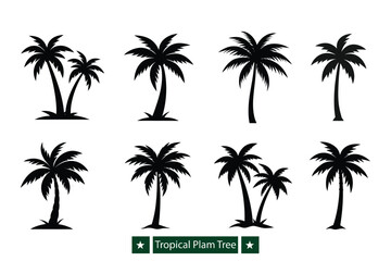 Fototapeta premium Set of Tropical palm tree silhouette vector , Tropical palm tree silhouette vector bundle 