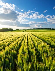 Naklejka premium Lush green field under a vast sky
