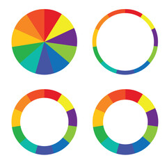 Obraz premium Colorful Circular Chart Vector Set – Rainbow Pie and Ring Diagram Elements