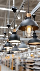 Hanging light fixtures with varied designs create an inviting atmosphere in a contemporary setting with soft lighting