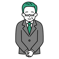 お辞儀をする中年のスーツの男性