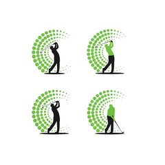 Obraz premium Dynamic Abstract Golf Sport Silhouettes Capturing Active Swing Motion with Energetic Green Graphic Elements