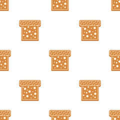 Seamless vector pattern of Christmas cookies in the shape of a gift, holiday baking, gingerbread, festive background for packaging, stationery and web design.