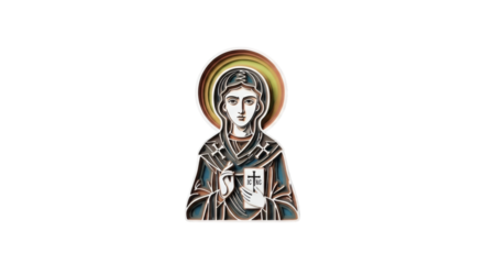 Religious icon art depicting a saint with a halo and a sacred symbol