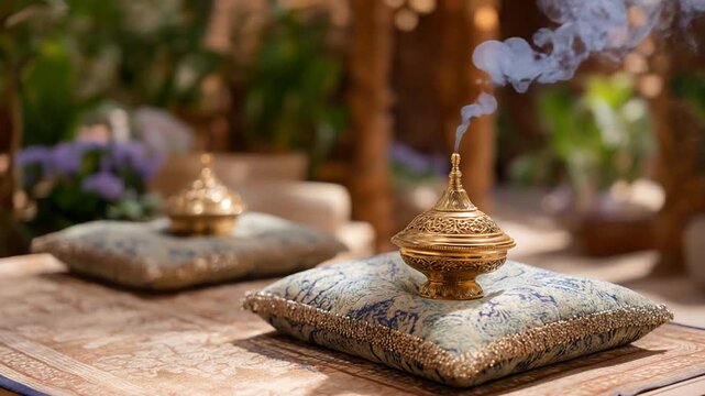 A devout parishioner lights incense at a church prayer corner, captured in a flawlessly sharp and radiant photo.