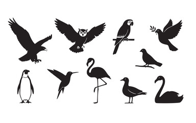 set of silhouettes of birds