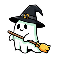 Obraz premium ghost with witch hat vector illustration 