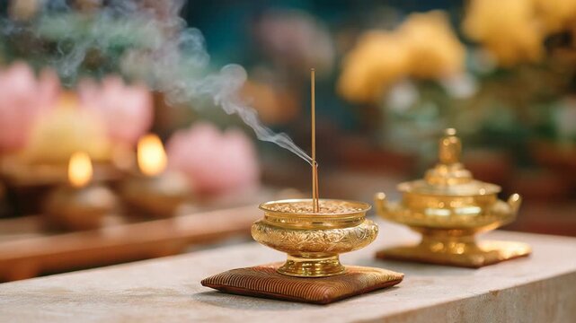 A devout parishioner lights incense at a church prayer corner, captured in a flawlessly sharp and radiant photo.