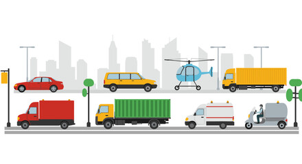 Fototapeta premium Urban transportation scene with various vehicles on a city street