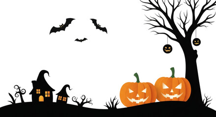 Fototapeta premium Haunted night with jack o'lanterns and bats under spooky trees