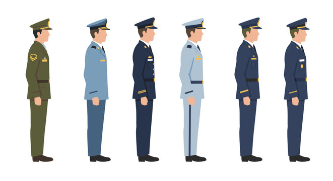 Evolution of military and air force uniforms in side view