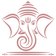 Naklejka premium Stylized pink ganesha elephant head symbol with decorative lines