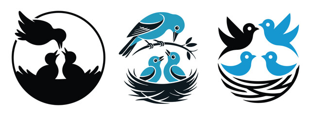 Fototapeta premium Bird Nesting and Feeding Icon Design