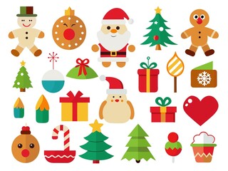 Assortment of christmas characters and symbols isolated on white background