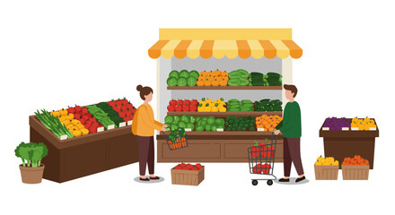 Obraz premium Shoppers exploring fresh produce in grocery store