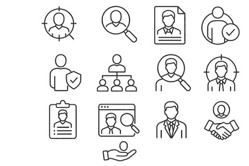 Fototapeta premium Outline icons for recruitment and profile verification in business contexts