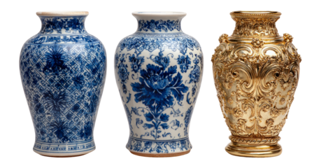 Elegant Decorative Vases in Various Styles on Transparent Background