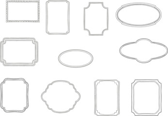 Collection of minimalistic decorative vintage frames and borders, simple elegant outline design elements perfect for labels, invitations, and classic artwork designs.