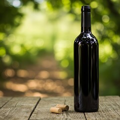 rustic red wine bottle on a table