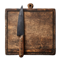 Obraz na płótnie Canvas Rustic Cutting Board with Knife, isolated on transparent background