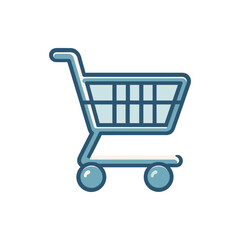 A simple shopping cart icon on a white background, symbolizing online shopping convenience