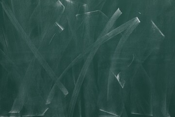 Dirty green chalkboard as background. School equipment