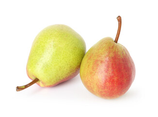 Two whole ripe pears isolated on white