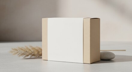 Minimalist Beige Cardboard Box Mockup with Natural Elements