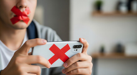 SNSの規制・言論統制：表現の自由を揺るがす問題の抽象イメージ