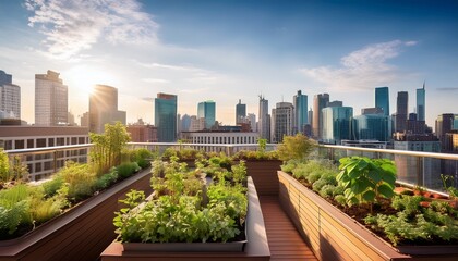 Fototapeta premium rooftop gardens flourishing in urban skyline eco revival