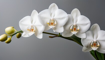 branch of beautiful white orchids on transparent background