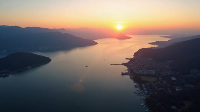 Aerial view of sea landscape north of Vancouver at the sunset