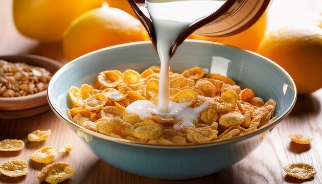 pouring milk in bowl of cereal