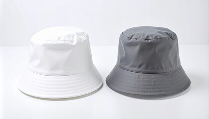 Two Bucket Hats A Study in Contrast - White and Gray Fashion Headwear