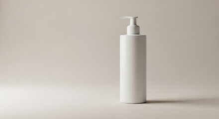 Minimalist White Pump Bottle on Neutral Background, Clean Beauty Concept