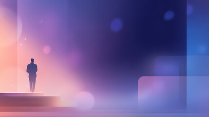 Obraz premium Silhouette of a Person Ascending Stairs into a Bright, Abstract Background