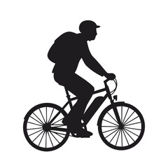 Naklejka premium Silhouette of Man Cycling with Backpack – Urban Commute and Outdoor Rid