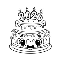 Cartoon Cake with 2026 Candles, Smiling Face