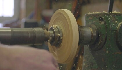 Wood turning machine in action