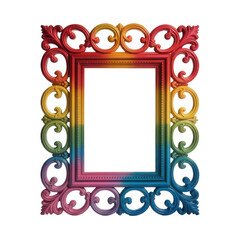Ornate rainbow picture frame with intricate swirls and floral motifs displaying vibrant color gradient and decorative border design isolated on transparent background