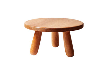 a small, round wooden table with four legs, a simple design, and an isolated on a transparent background in PNG format.